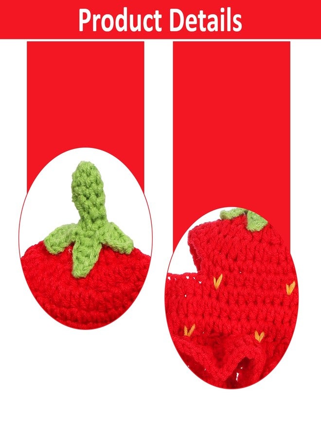 Qulkws Strawberry Cat Hat, Cartoon Strawberry Design Knit Hat, Cotton & Soft Cute Knitted Hats, Funny Strawberries Dog Costume, Cute Costume Accessory for Puppy, Kitten, Small Animals, with Adjustable Cord - Image 4